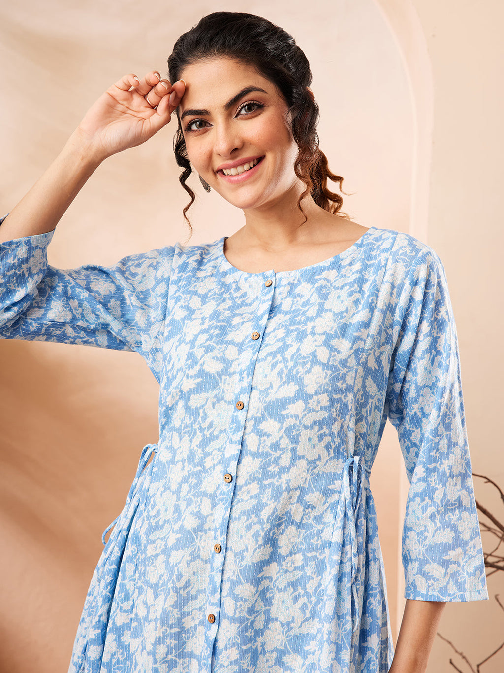 Janasya Light Blue A-Line Cotton Co-Ords | Grocsy