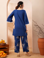 Janasya Blue Straight Cotton Co-Ords | Grocsy