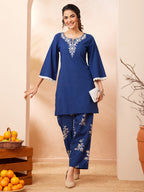 Janasya Blue Straight Cotton Co-Ords | Grocsy