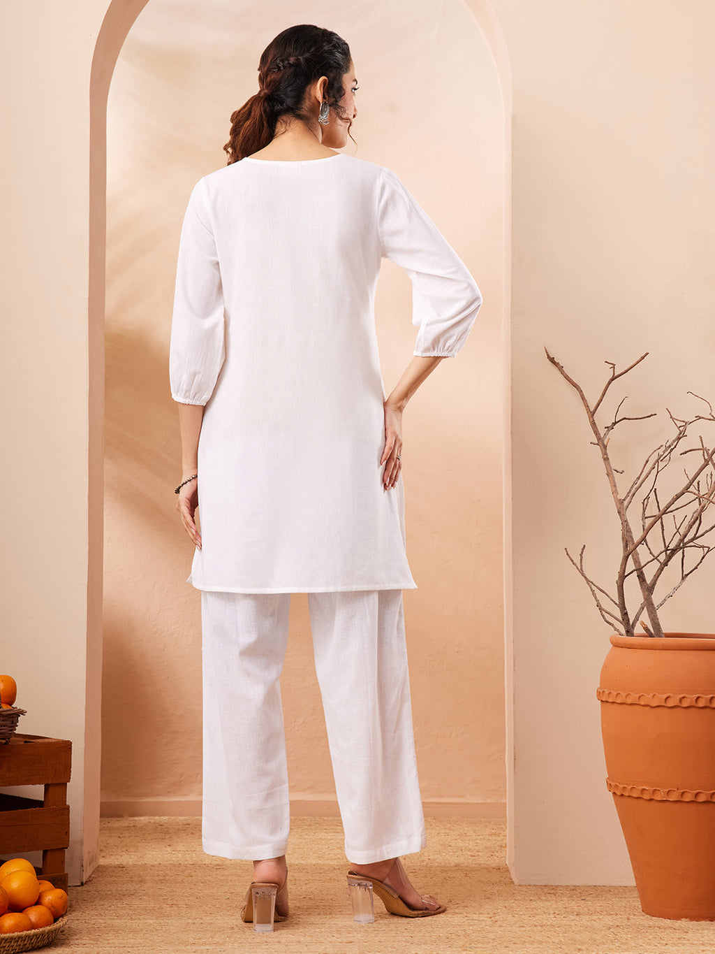 Janasya White Straight Cotton Co-Ords | Grocsy