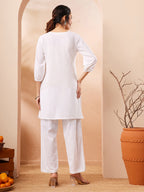 Janasya White Straight Cotton Co-Ords | Grocsy