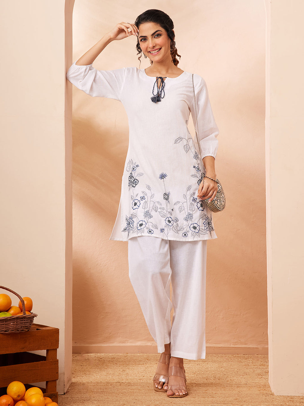 Janasya White Straight Cotton Co-Ords | Grocsy