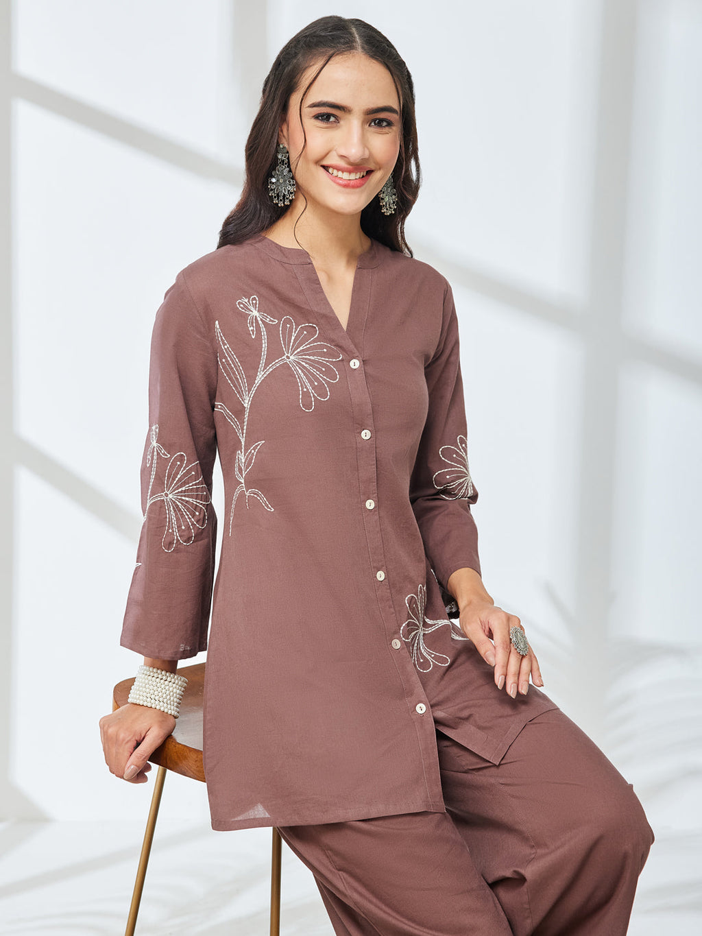 Janasya Brown A-Line Cotton Co-Ords | Grocsy
