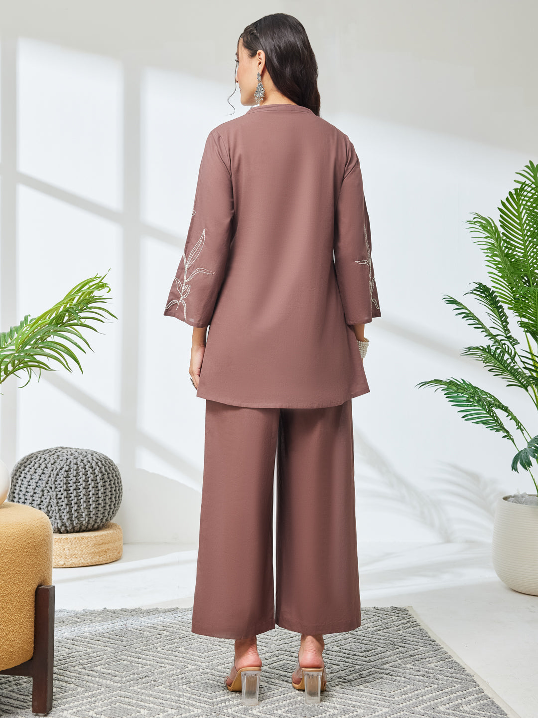 Janasya Brown A-Line Cotton Co-Ords | Grocsy