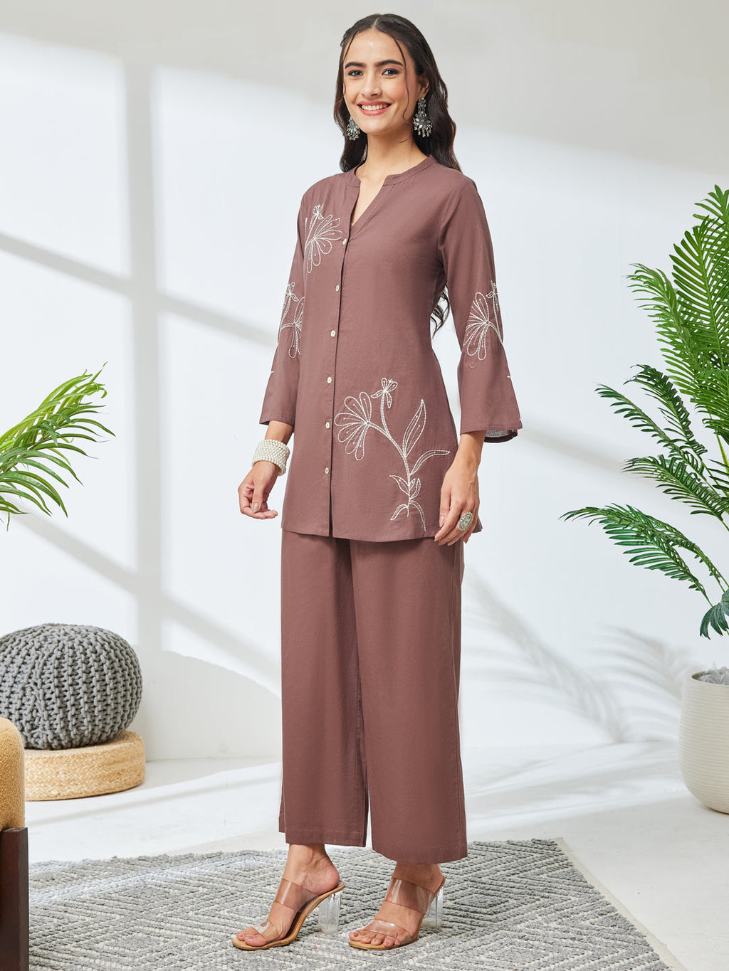 Janasya Brown A-Line Cotton Co-Ords | Grocsy