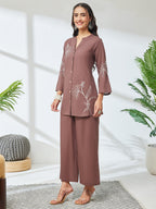 Janasya Brown A-Line Cotton Co-Ords | Grocsy