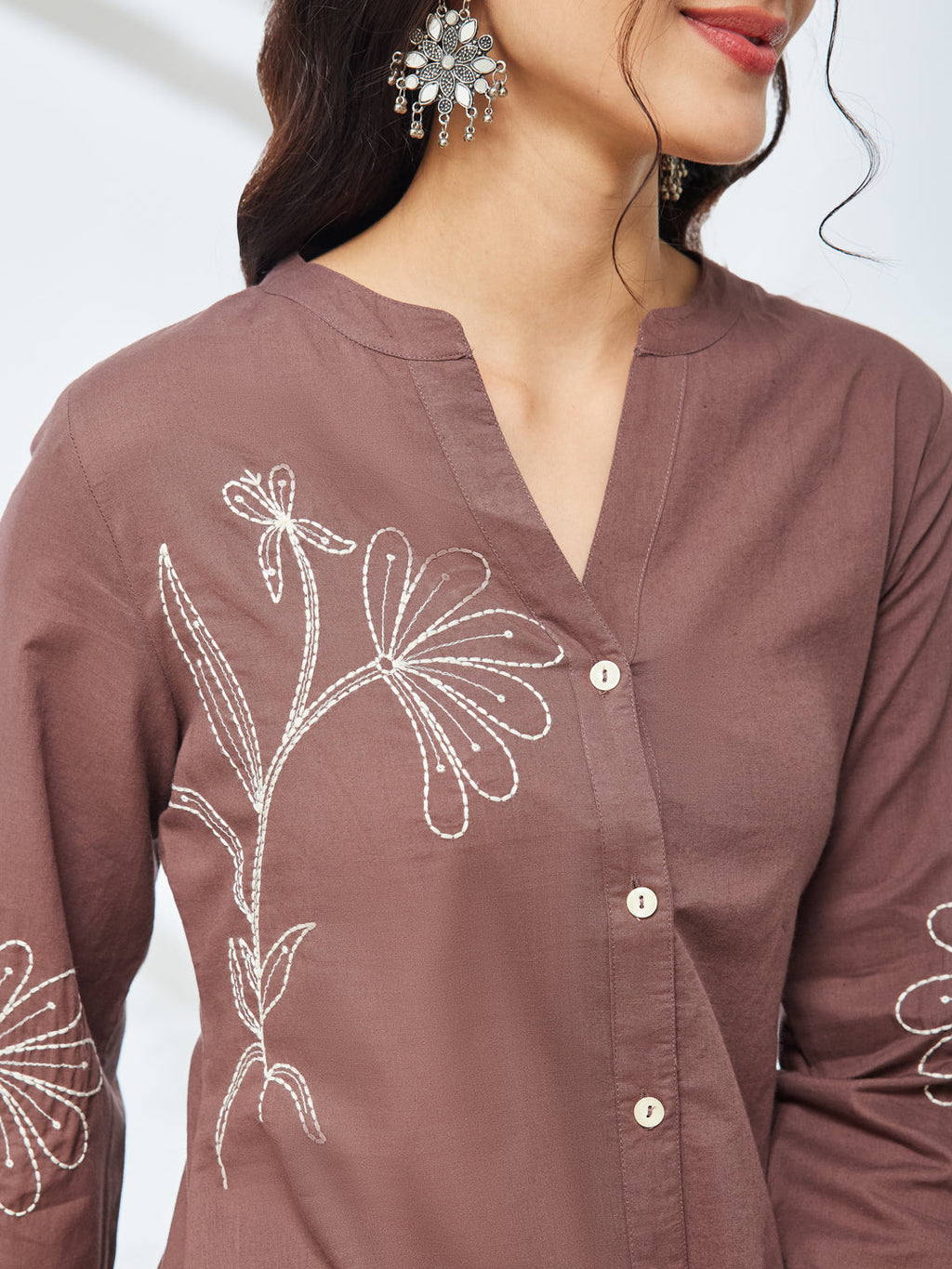 Janasya Brown A-Line Cotton Co-Ords | Grocsy