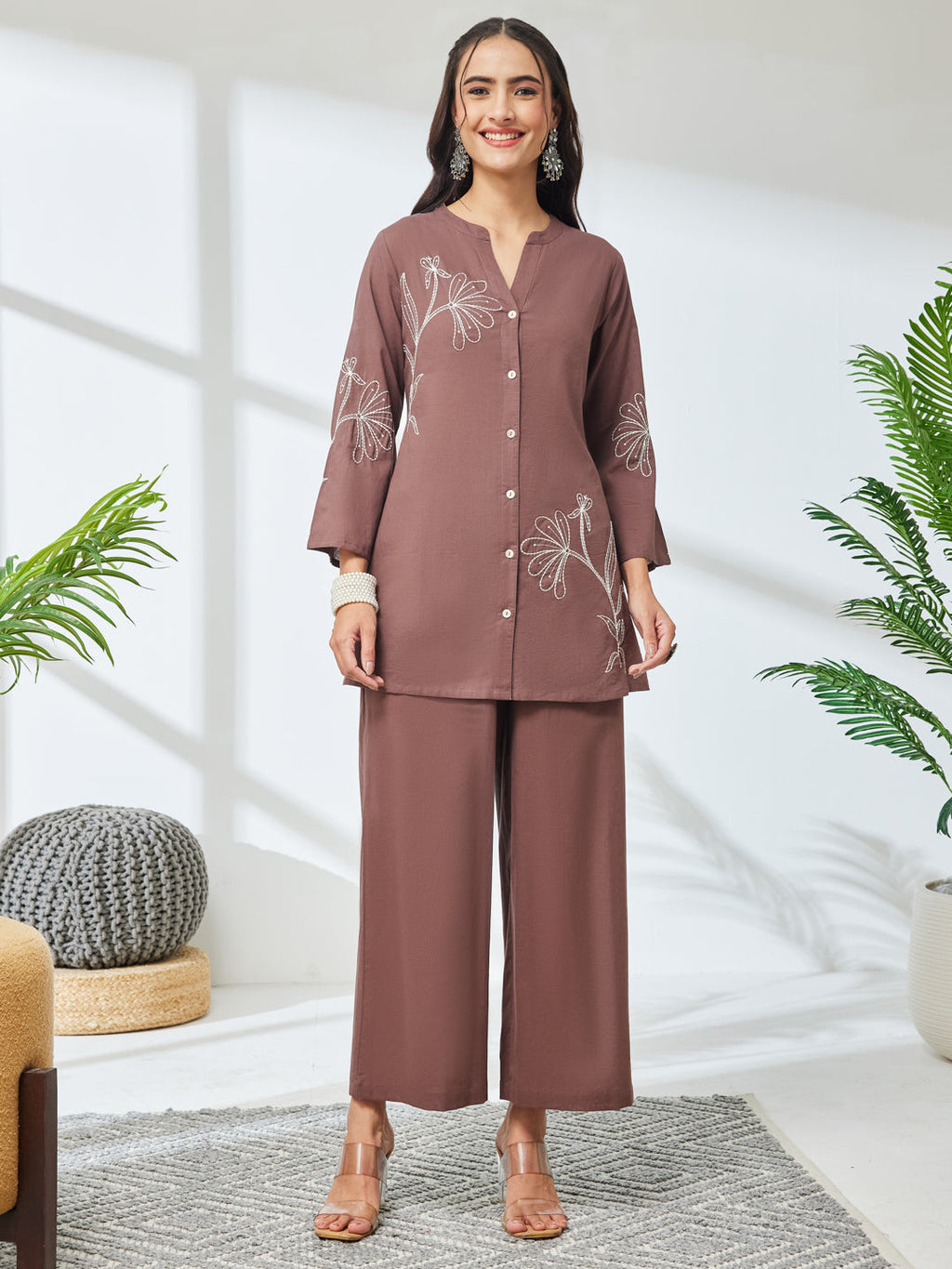 Janasya Brown A-Line Cotton Co-Ords | Grocsy