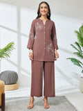 Janasya Brown A-Line Cotton Co-Ords | Grocsy
