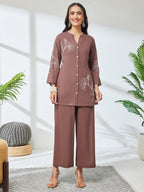 Janasya Brown A-Line Cotton Co-Ords | Grocsy