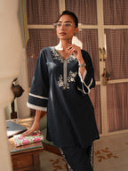 Janasya Navy Blue Straight Cotton Pant Co-ord Sets | Grocsy