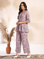 Janasya Baby Pink A-Line Georgette Pant Co-ord Sets | Grocsy