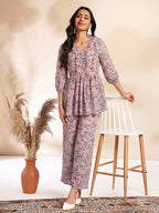 Janasya Baby Pink A-Line Georgette Pant Co-ord Sets | Grocsy