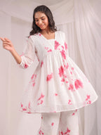 Janasya Off White Gathering Dobby Georgette Pant Co-ord Sets | Grocsy
