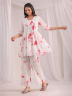 Janasya Off White Gathering Dobby Georgette Pant Co-ord Sets | Grocsy