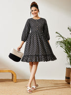 Janasya Black A-Line Cotton Dress | Grocsy