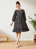 Janasya Black A-Line Cotton Dress | Grocsy