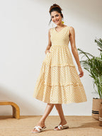 Janasya Off White Tiered Cotton Dress | Grocsy
