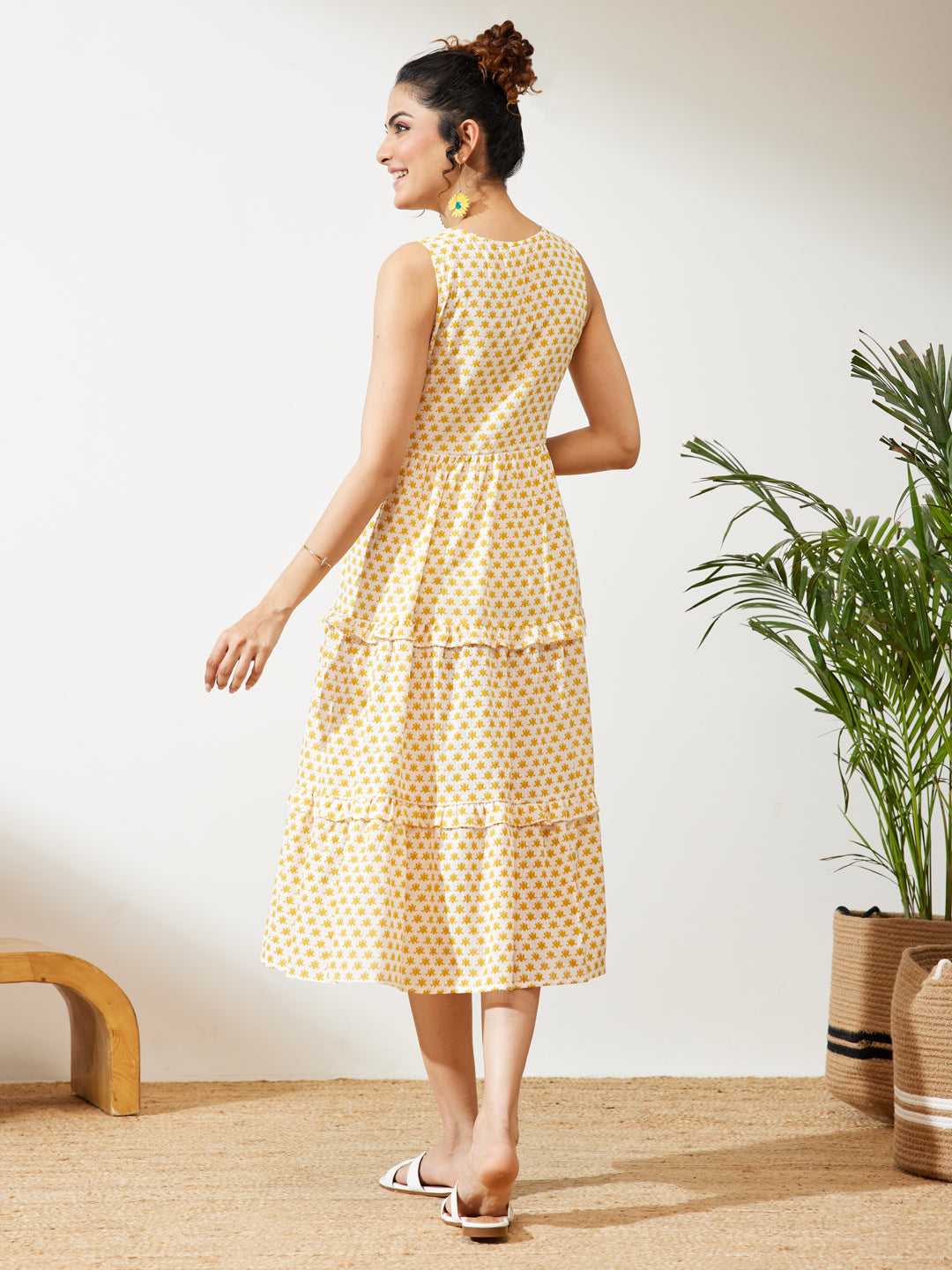 Janasya Off White Tiered Cotton Dress | Grocsy