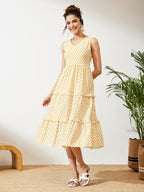 Janasya Off White Tiered Cotton Dress | Grocsy