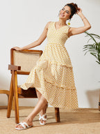Janasya Off White Tiered Cotton Dress | Grocsy