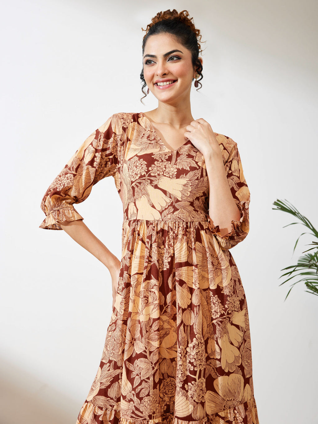 Janasya Maroon Flared Cotton Dress | Grocsy