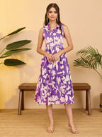 Janasya Purple A-Line Cotton Dress | Grocsy
