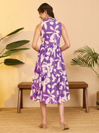 Janasya Purple A-Line Cotton Dress | Grocsy