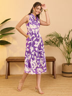 Janasya Purple A-Line Cotton Dress | Grocsy