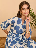 Janasya White Fit & Flare Cotton Dress | Grocsy