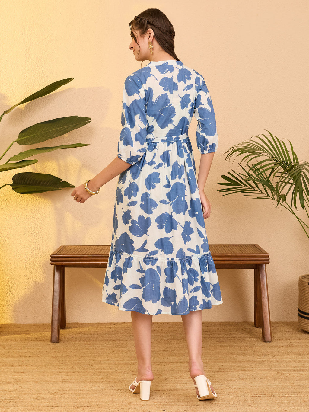 Janasya White Fit & Flare Cotton Dress | Grocsy