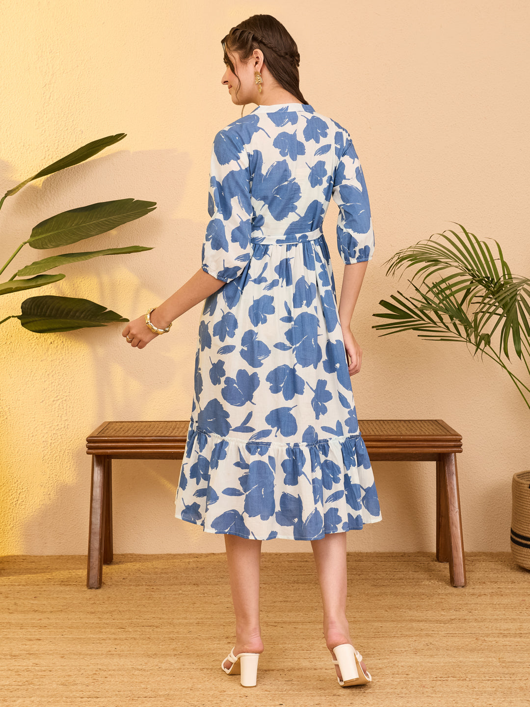 Janasya White Fit & Flare Cotton Dress | Grocsy
