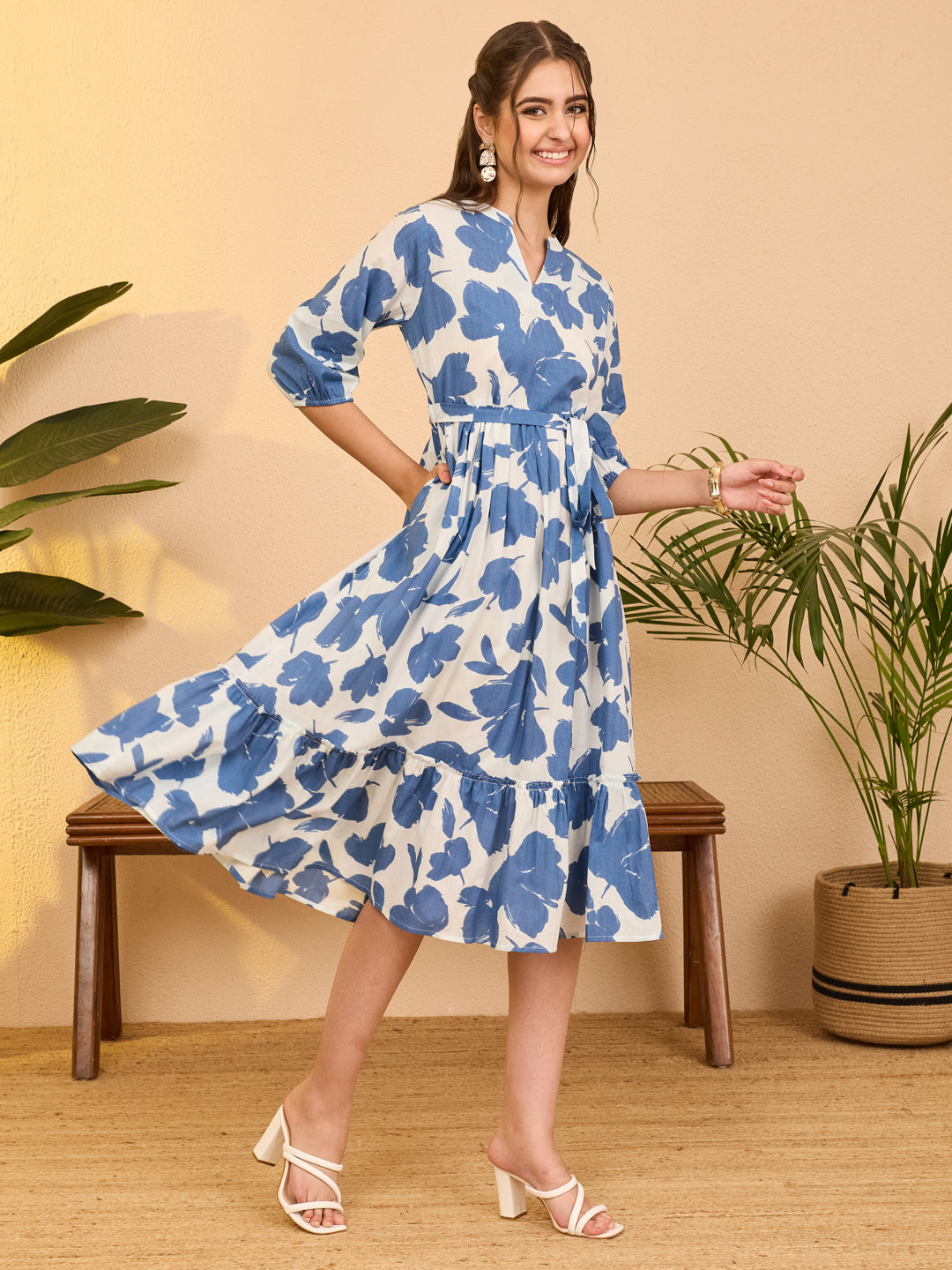 Janasya White Fit & Flare Cotton Dress | Grocsy