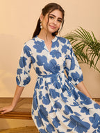 Janasya White Fit & Flare Cotton Dress | Grocsy