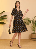 Janasya Black Fit & Flare Cotton Dress | Grocsy