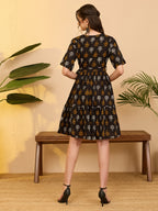 Janasya Black Fit & Flare Cotton Dress | Grocsy