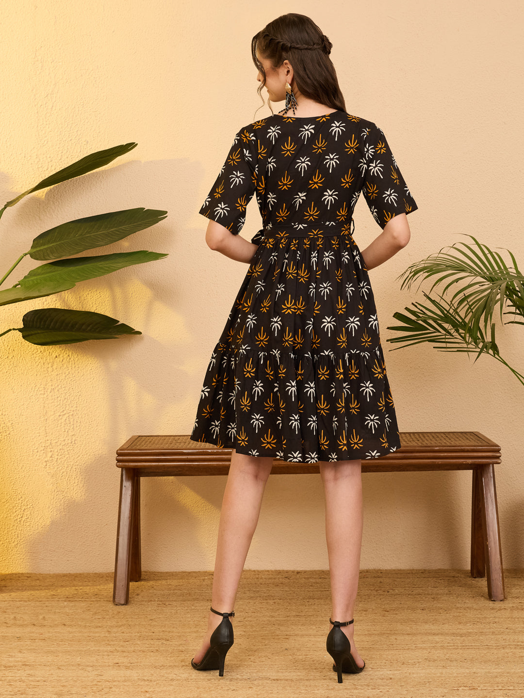 Janasya Black Fit & Flare Cotton Dress | Grocsy