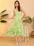 Janasya Mint A-Line Cotton Dress | Grocsy