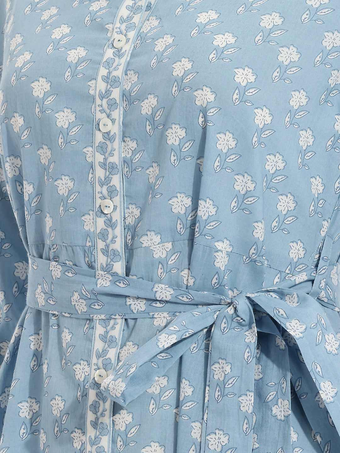 Janasya Sky Blue Shirt Style Cotton Dress | Grocsy