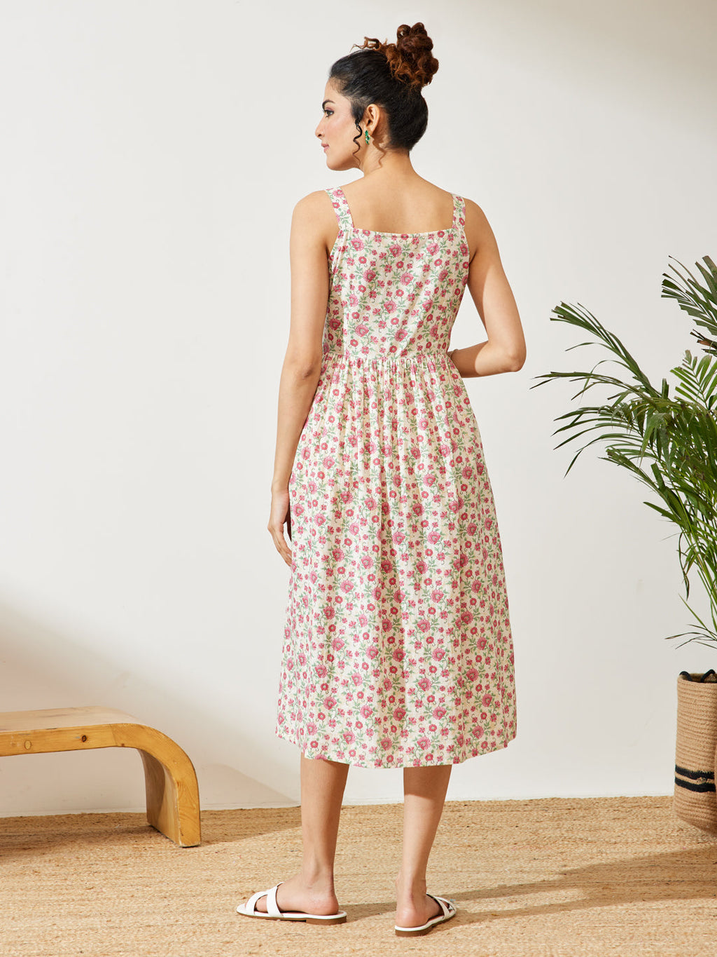 Janasya Off White A-Line Cotton Dress | Grocsy