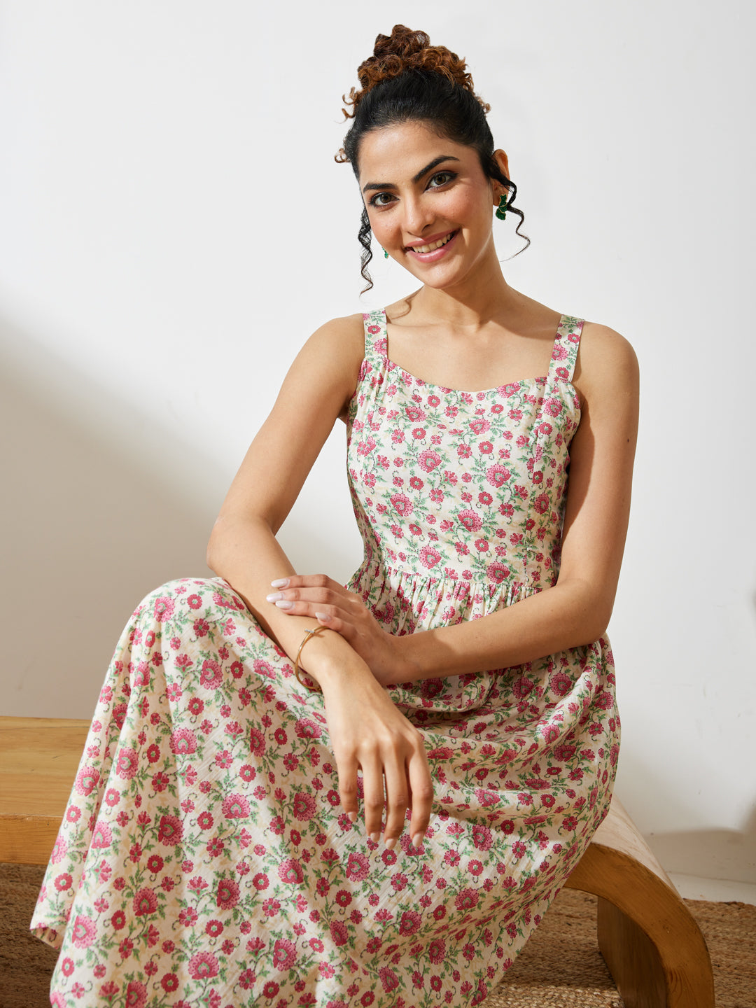 Janasya Off White A-Line Cotton Dress | Grocsy