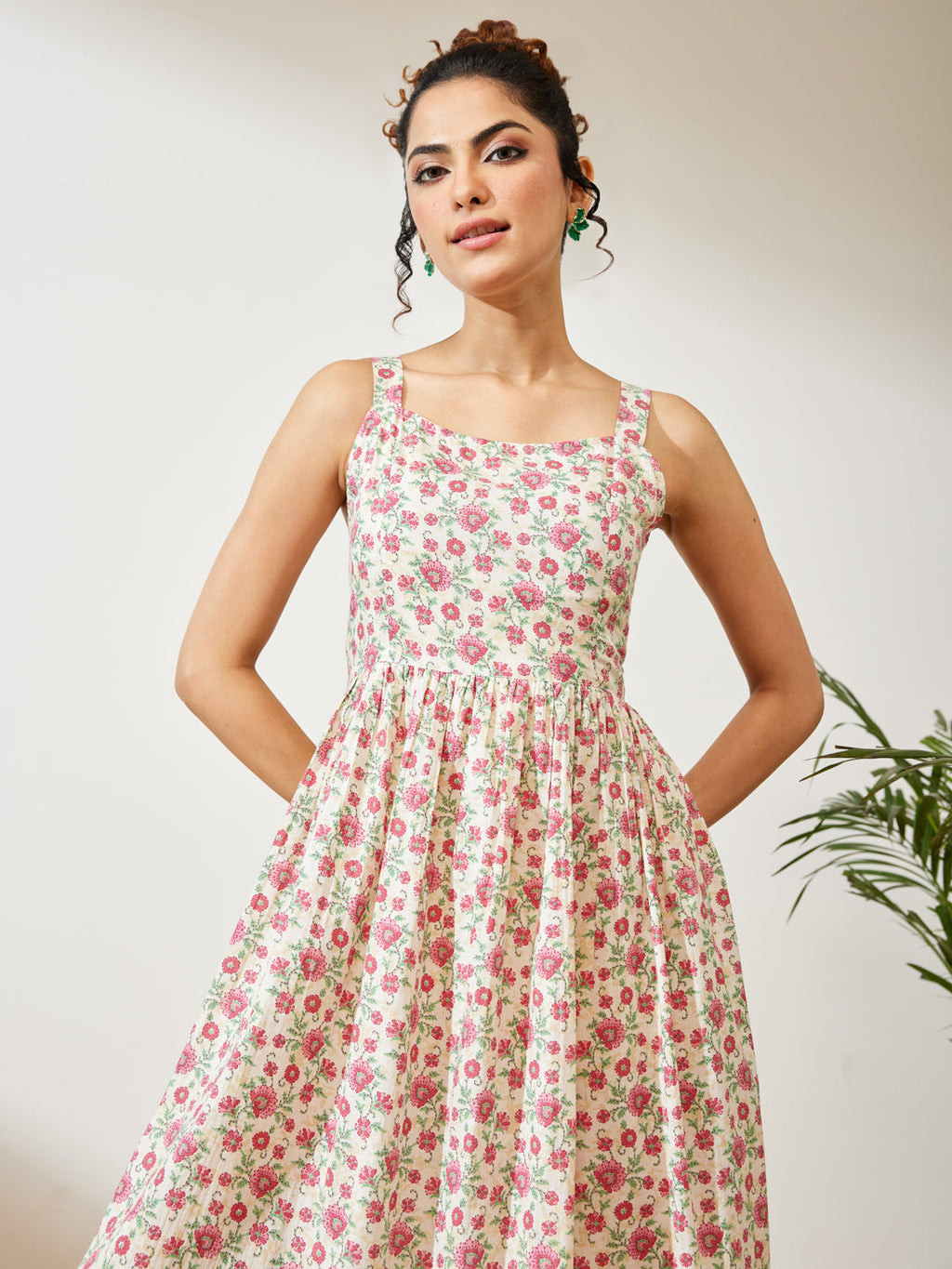 Janasya Off White A-Line Cotton Dress | Grocsy
