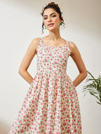 Janasya Off White A-Line Cotton Dress | Grocsy