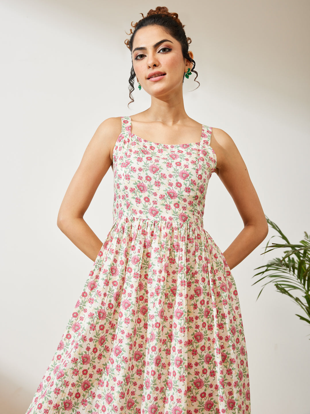 Janasya Off White A-Line Cotton Dress | Grocsy