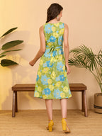 Janasya Green A-Line Cotton Dress | Grocsy
