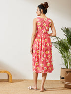 Janasya Pink A-Line Cotton Dress | Grocsy