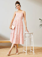 Janasya Peach Fit & Flare Cotton Dress | Grocsy