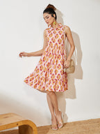 Janasya Pink Fit & Flare Cotton Dress | Grocsy