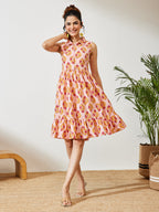 Janasya Pink Fit & Flare Cotton Dress | Grocsy