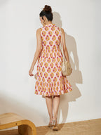 Janasya Pink Fit & Flare Cotton Dress | Grocsy